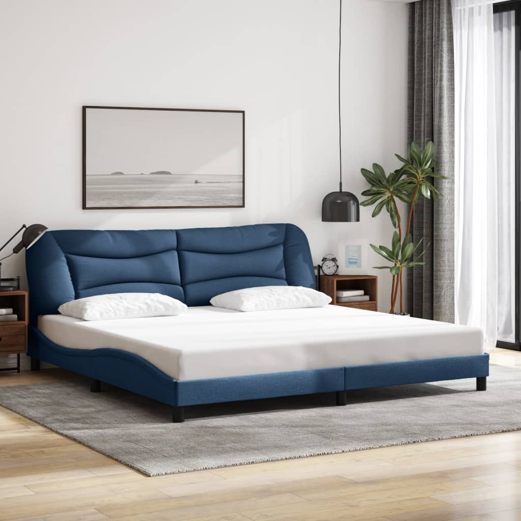 Cadre de lit avec LED sans matelas bleu 200x200 cm tissu - XIOS