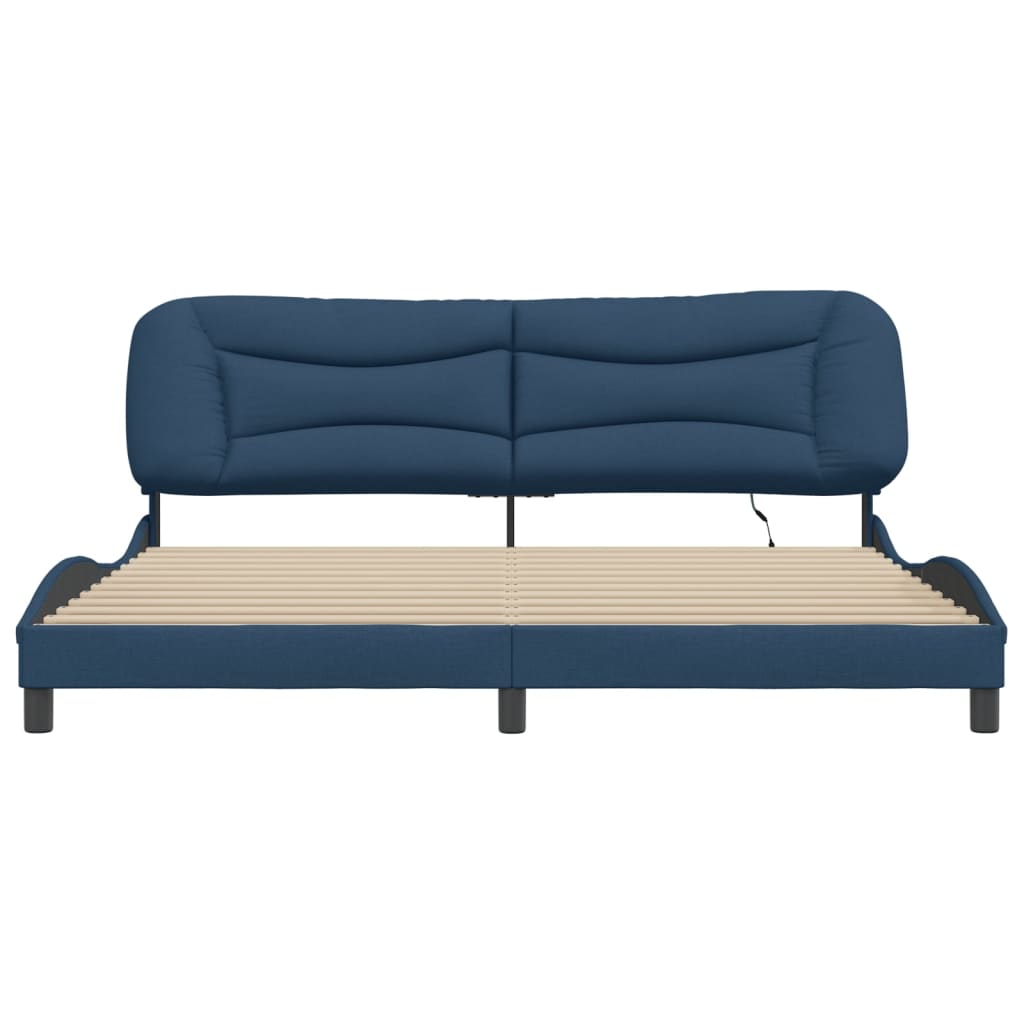 Cadre de lit avec LED sans matelas bleu 200x200 cm tissu - XIOS
