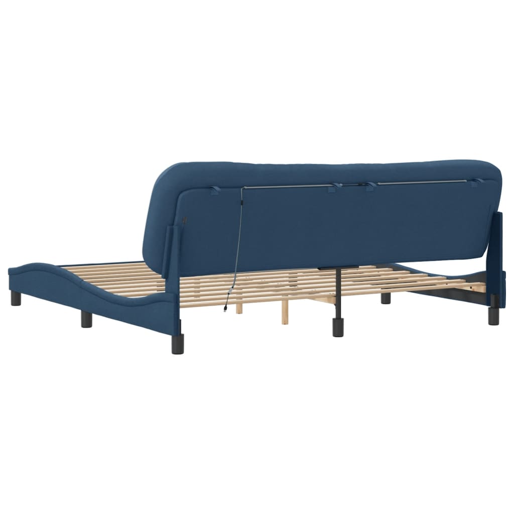 Cadre de lit avec LED sans matelas bleu 200x200 cm tissu - XIOS