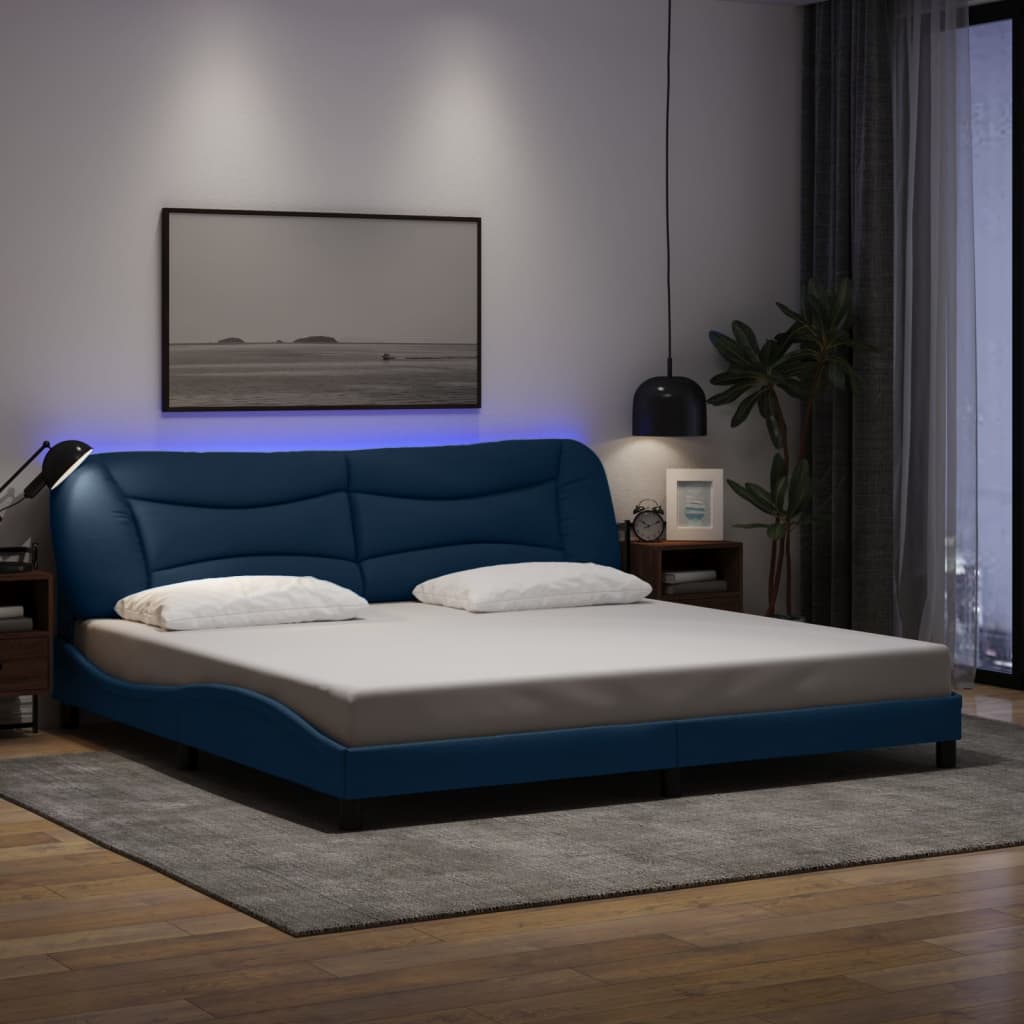 Cadre de lit avec LED sans matelas bleu 200x200 cm tissu - XIOS