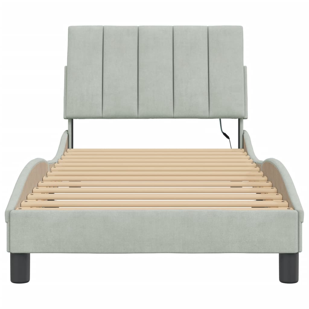 Cadre de lit avec LED sans matelas gris clair 80x200 cm velours - XIOS