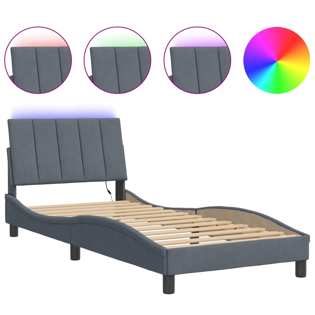 Cadre de lit avec LED sans matelas gris foncé 80x200 cm velours - XIOS