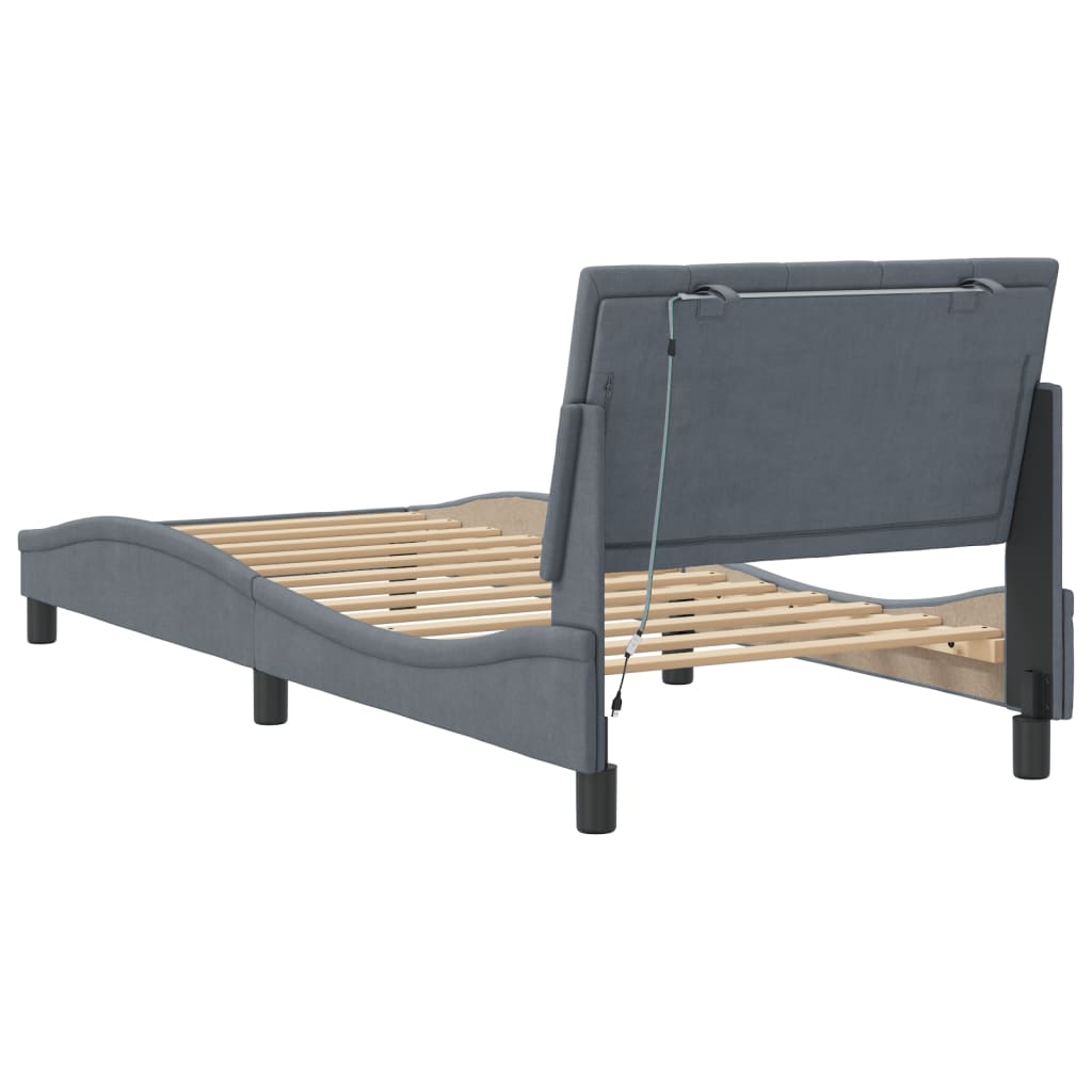 Cadre de lit avec LED sans matelas gris foncé 80x200 cm velours - XIOS