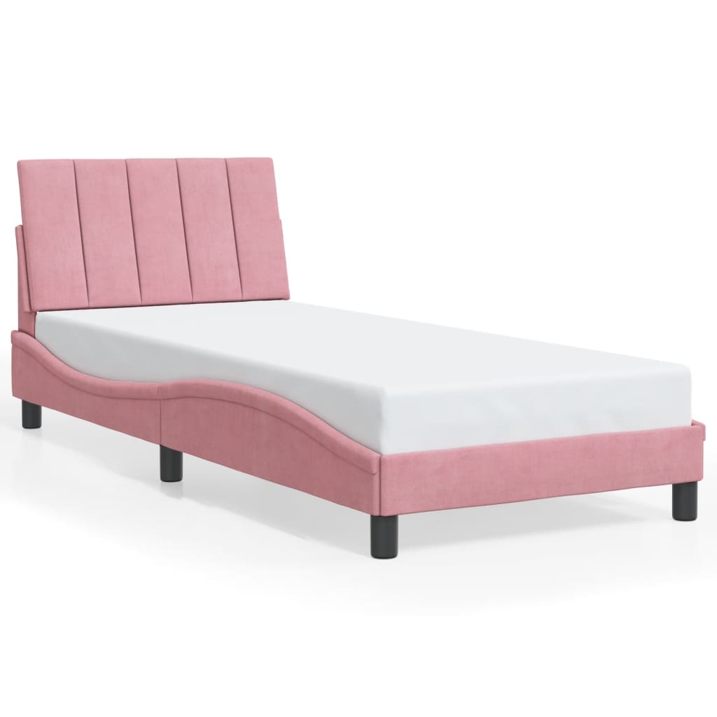 Cadre de lit avec LED sans matelas Hanko rose 80x200 cm velours