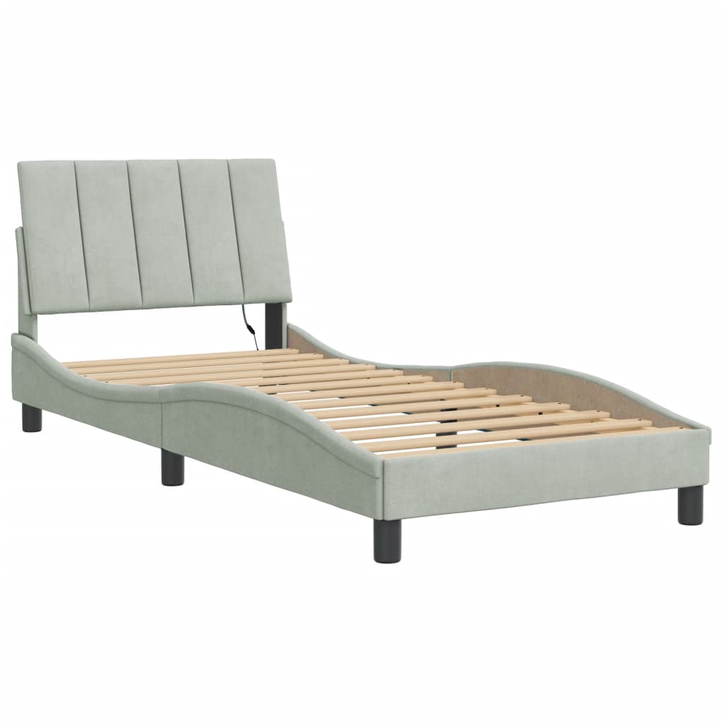 Cadre de lit avec LED sans matelas gris clair 90x190 cm velours - XIOS