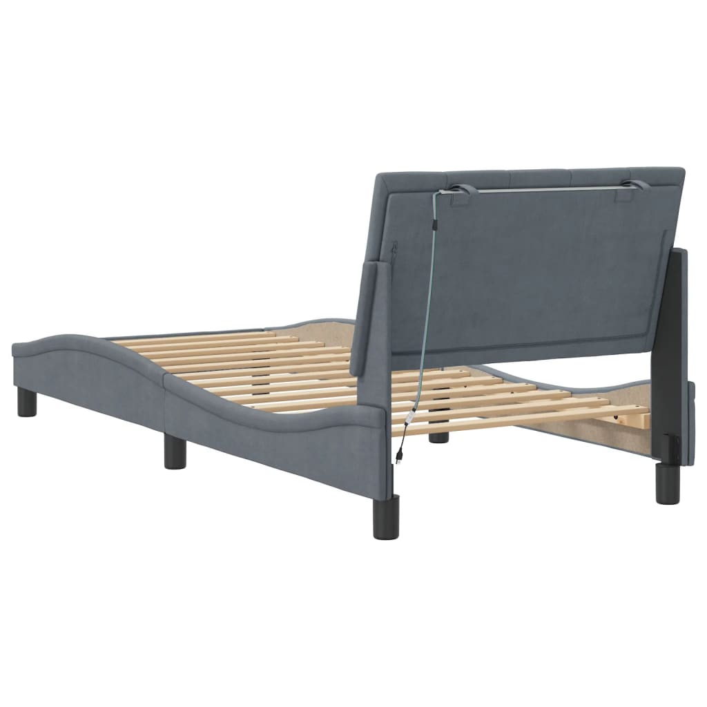 Cadre de lit avec LED sans matelas gris foncé 90x190 cm velours - XIOS