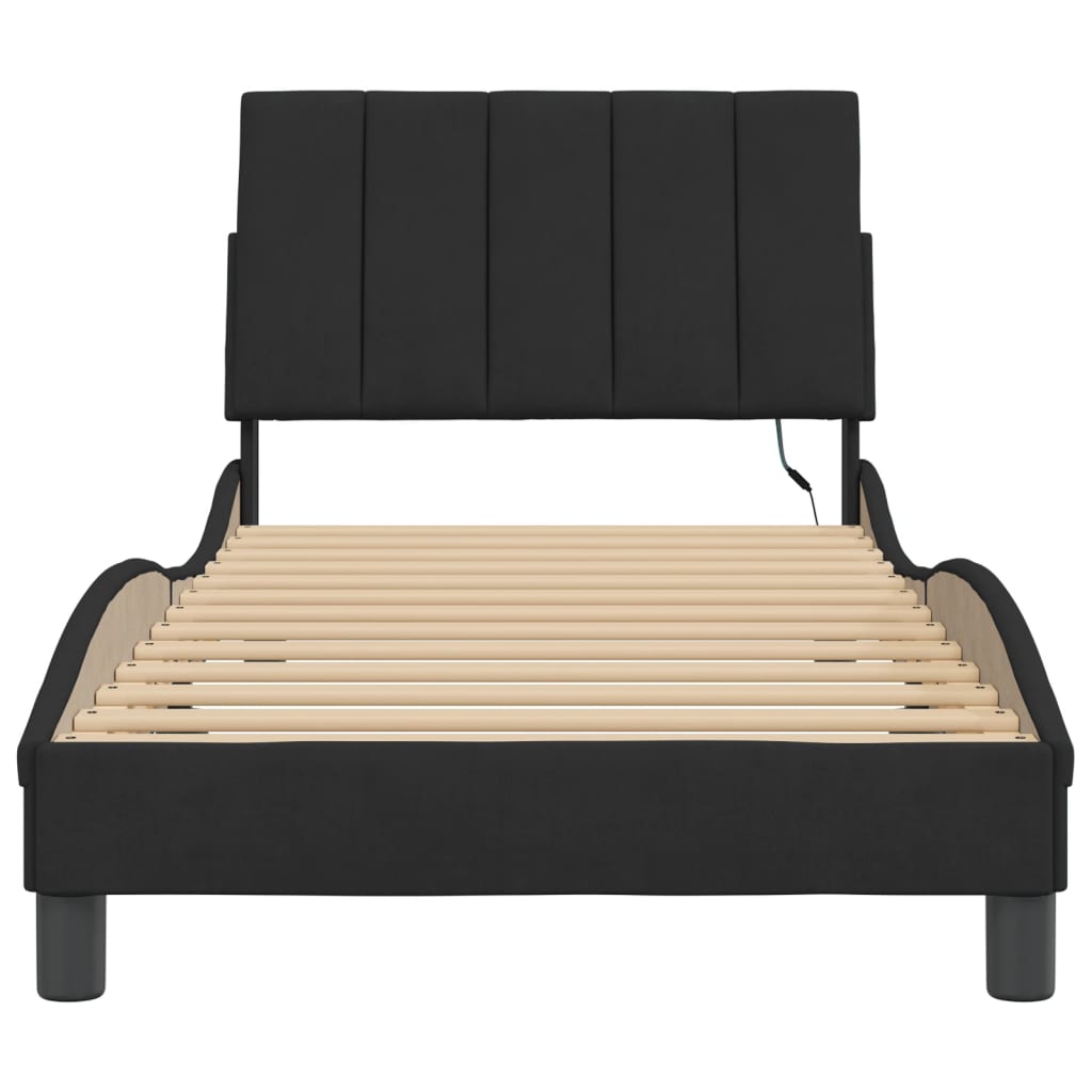 Cadre de lit avec LED sans matelas noir 90x190 cm velours - XIOS