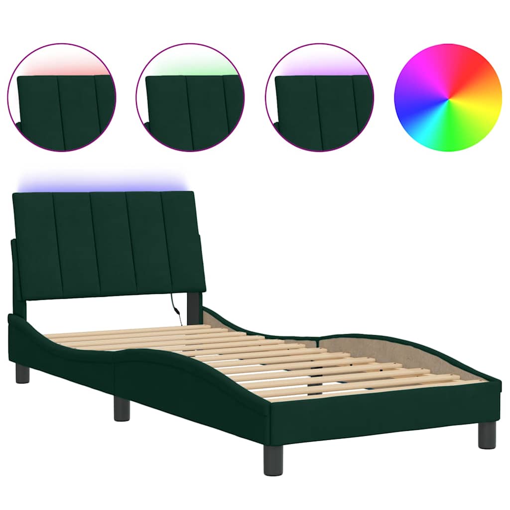 Cadre de lit avec LED sans matelas Hanko vert foncé 90x190 cm velours - XIOS