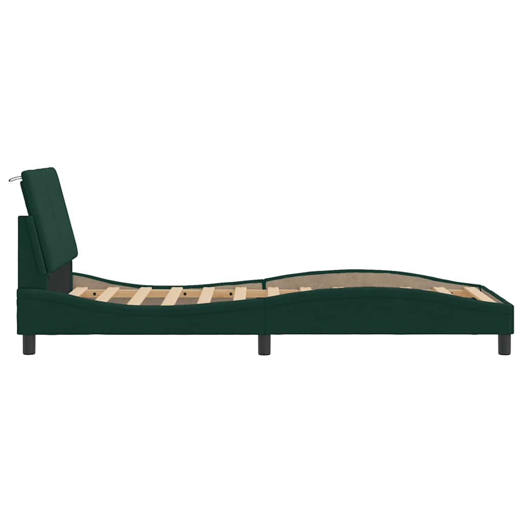 Cadre de lit avec LED sans matelas Hanko vert foncé 90x190 cm velours - XIOS