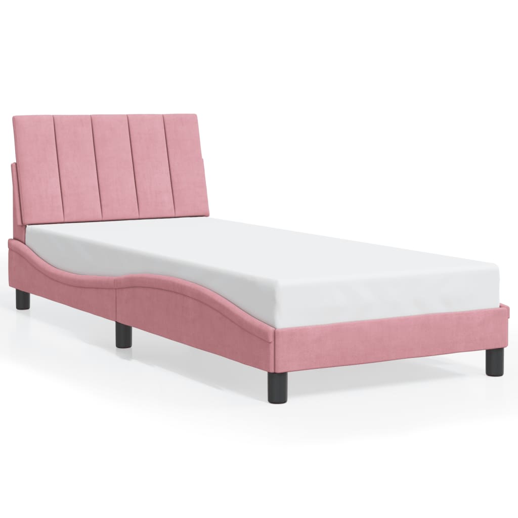 Cadre de lit avec LED sans matelas Hanko rose 90x190 cm velours