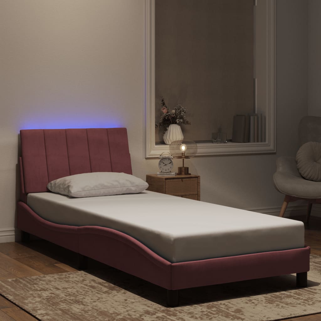 Cadre de lit avec LED sans matelas Hanko rose 90x190 cm velours