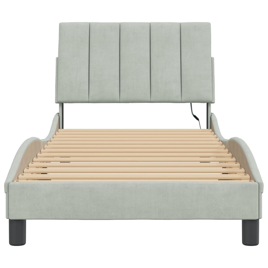 Cadre de lit avec LED sans matelas gris clair 90x200 cm velours - XIOS