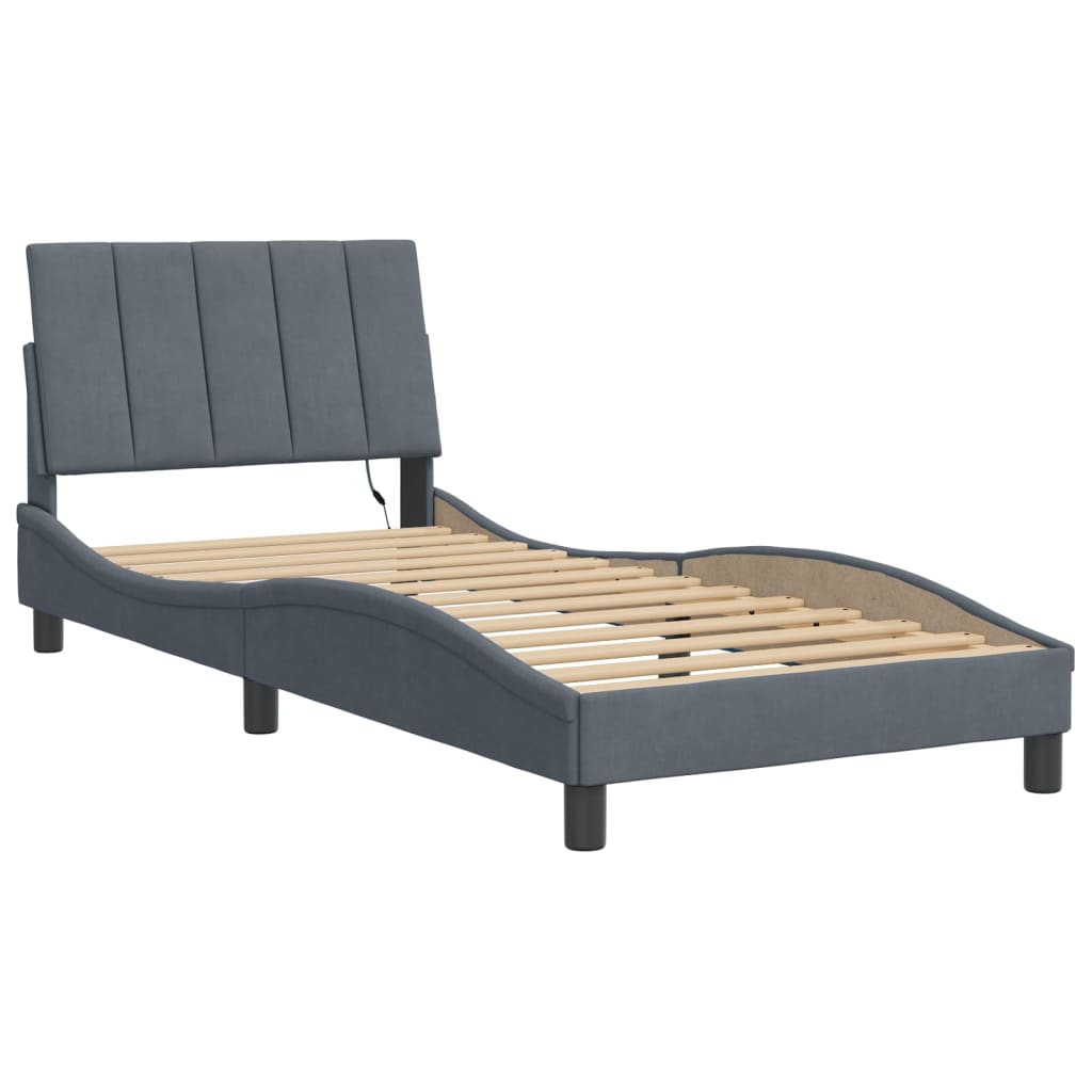 Cadre de lit avec LED sans matelas gris foncé 90x200 cm velours - XIOS