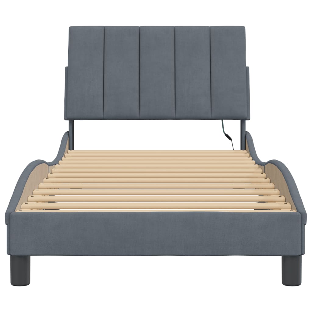 Cadre de lit avec LED sans matelas gris foncé 90x200 cm velours - XIOS