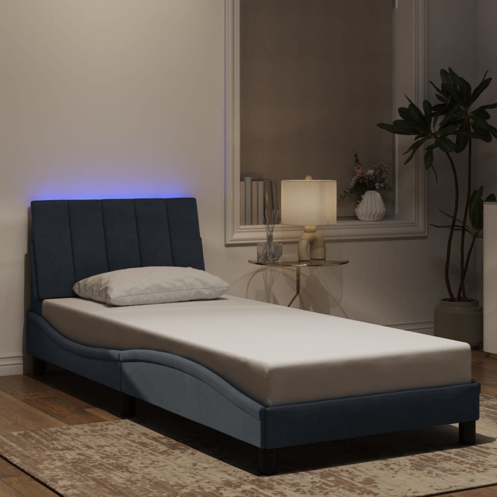 Cadre de lit avec LED sans matelas gris foncé 90x200 cm velours - XIOS
