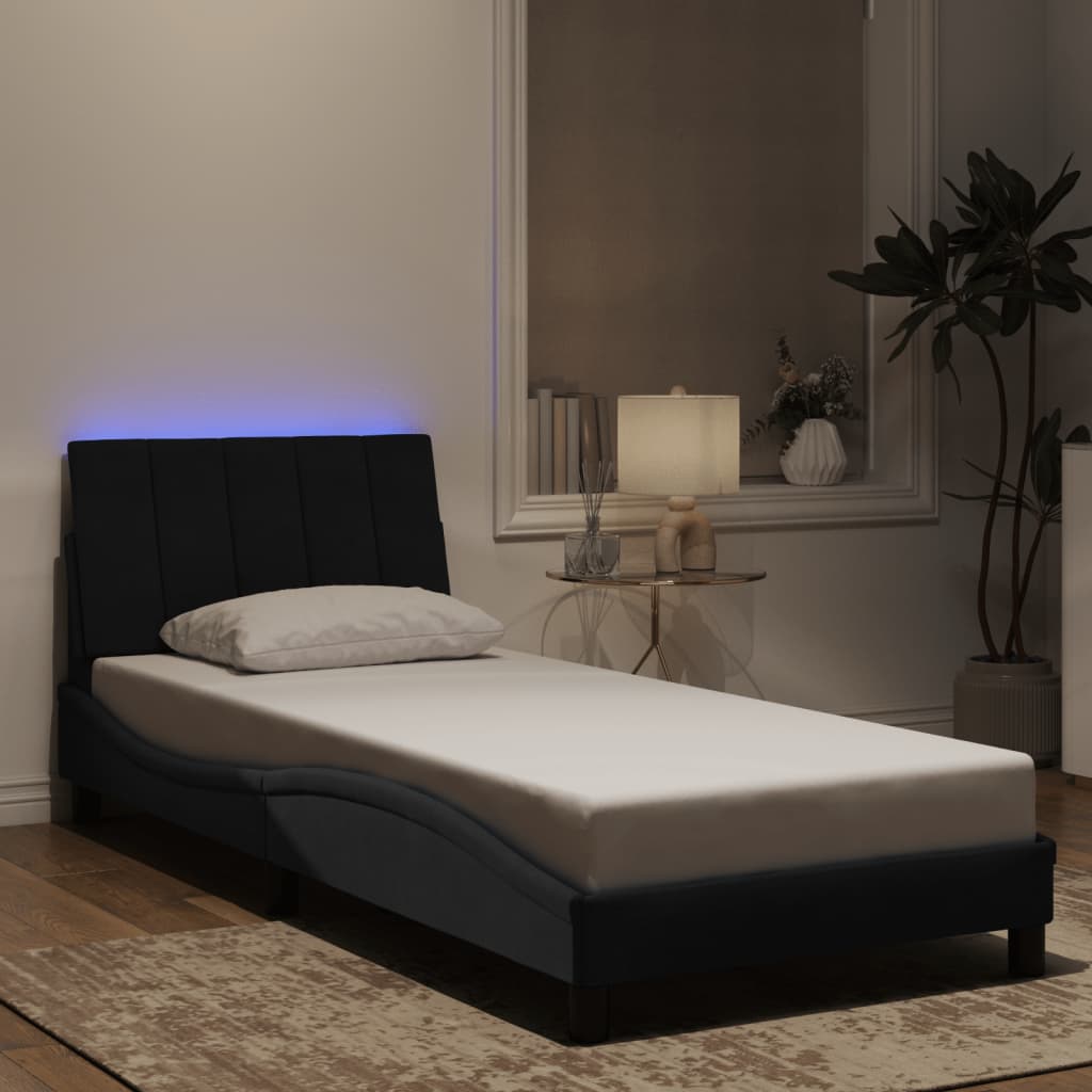 Cadre de lit avec LED sans matelas noir 90x200 cm velours - XIOS