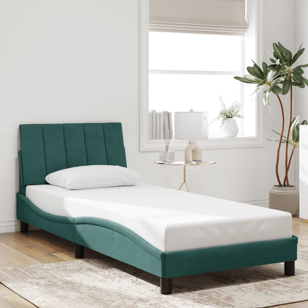 Cadre de lit avec LED sans matelas vert foncé 90x200 cm velours - XIOS