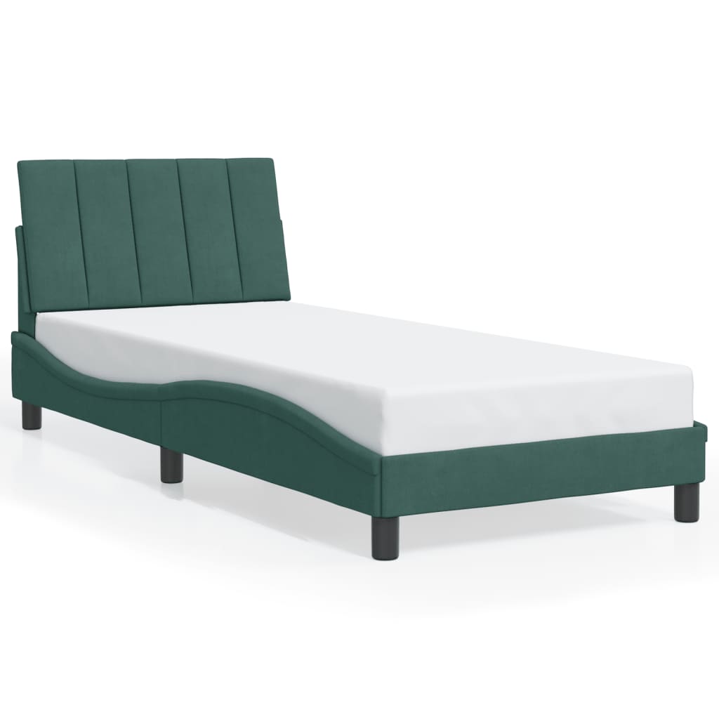 Cadre de lit avec LED sans matelas vert foncé 90x200 cm velours - XIOS