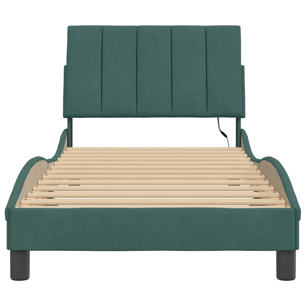 Cadre de lit avec LED sans matelas vert foncé 90x200 cm velours - XIOS