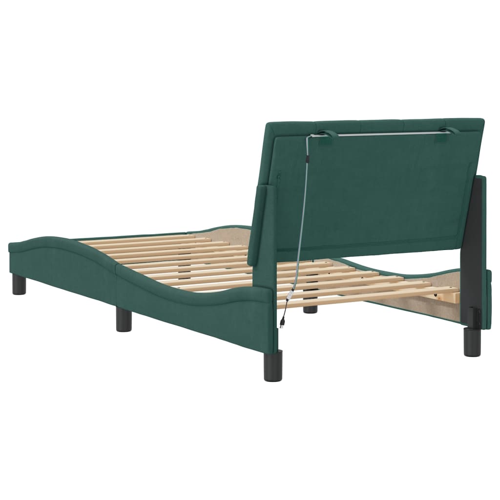 Cadre de lit avec LED sans matelas vert foncé 90x200 cm velours - XIOS