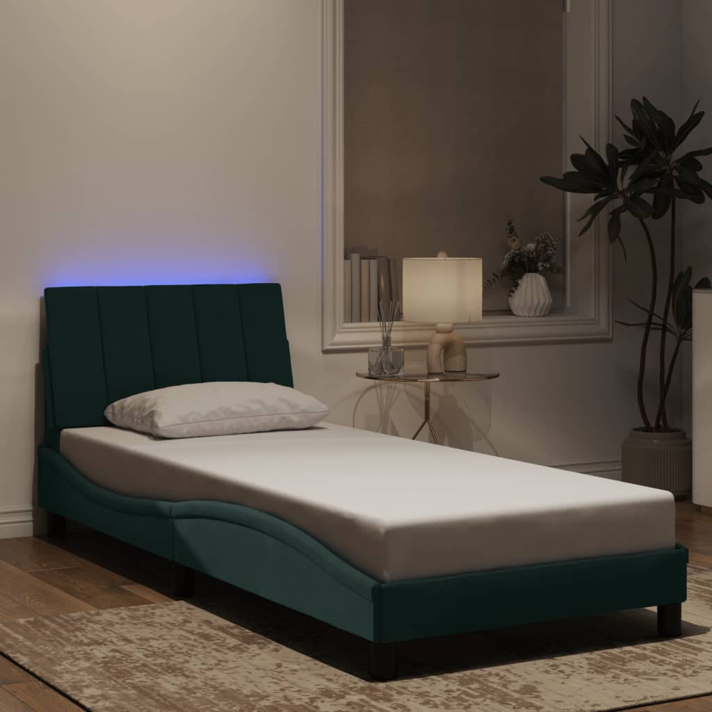 Cadre de lit avec LED sans matelas vert foncé 90x200 cm velours - XIOS