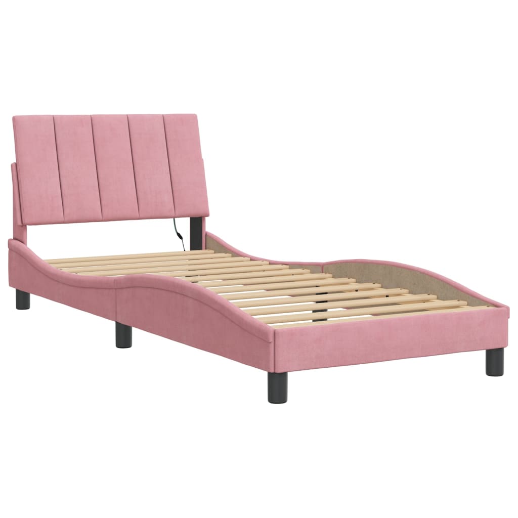 Cadre de lit avec LED sans matelas Hanko rose 90x200 cm velours
