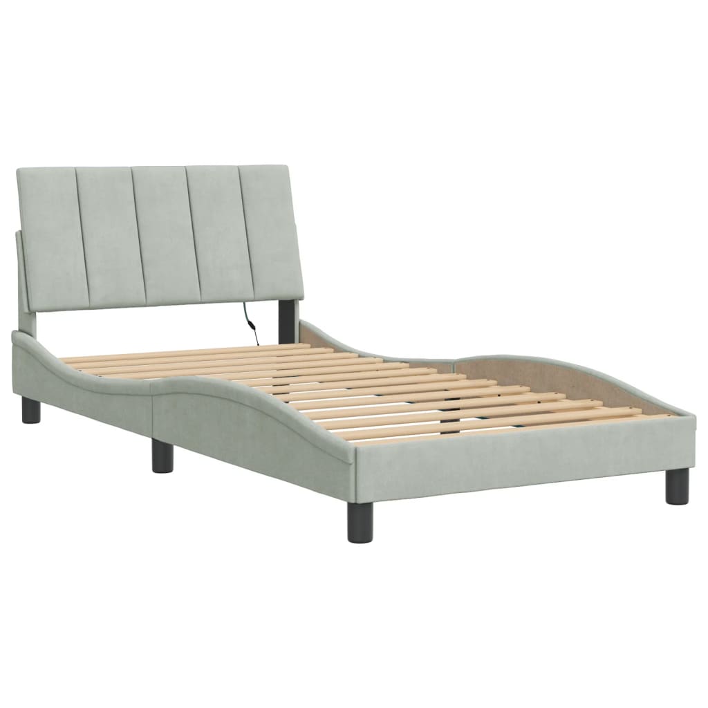 Cadre de lit avec LED sans matelas gris clair 100x200cm velours - XIOS