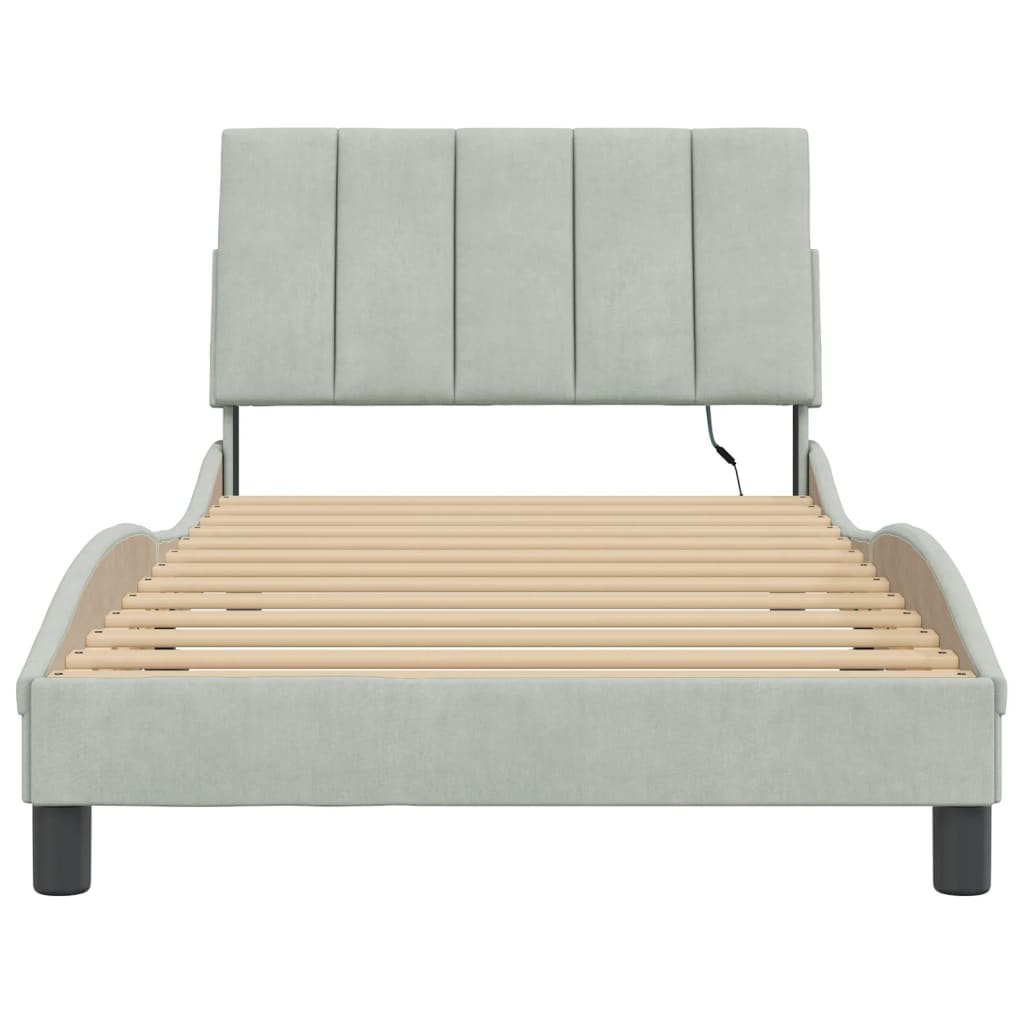 Cadre de lit avec LED sans matelas gris clair 100x200cm velours - XIOS