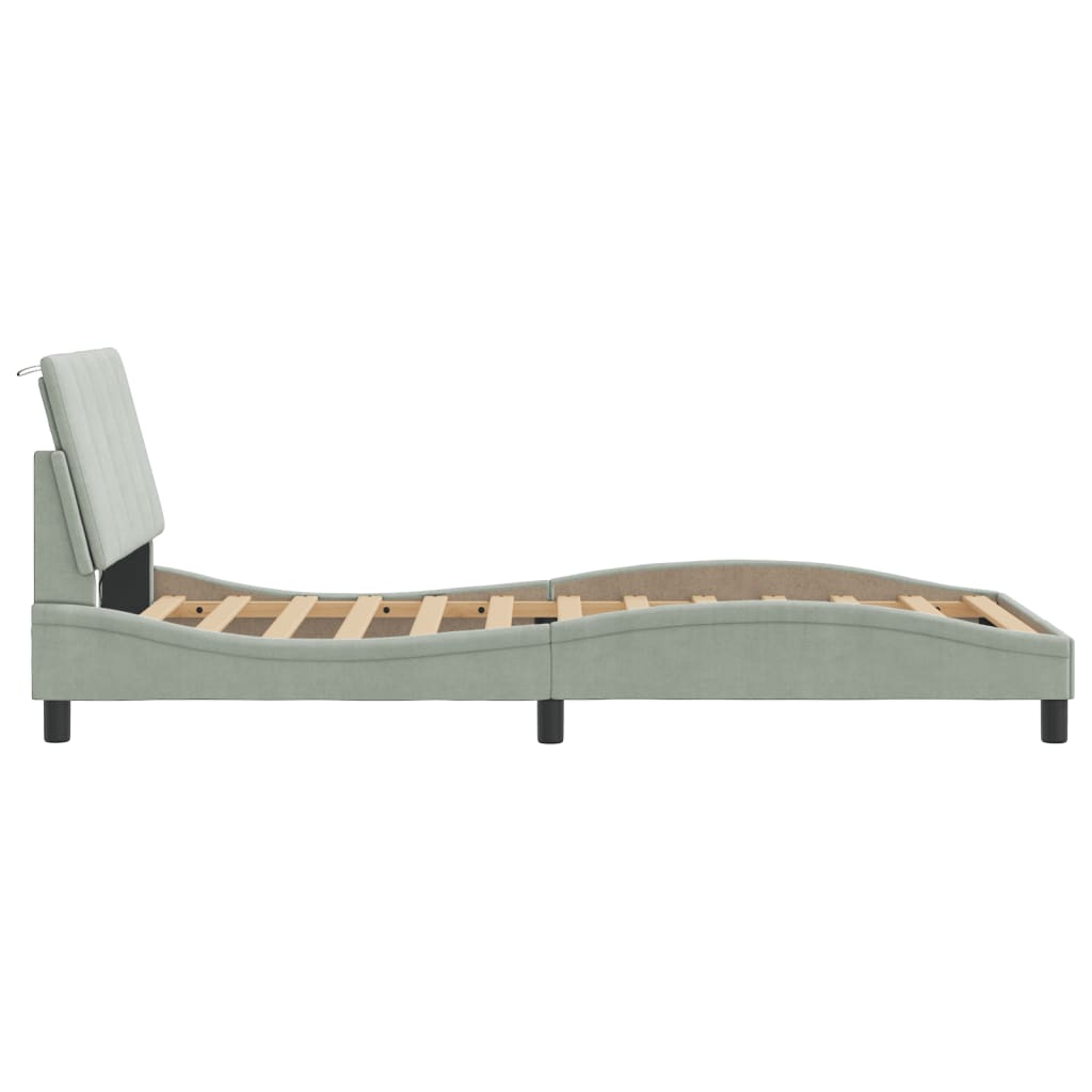 Cadre de lit avec LED sans matelas gris clair 100x200cm velours - XIOS