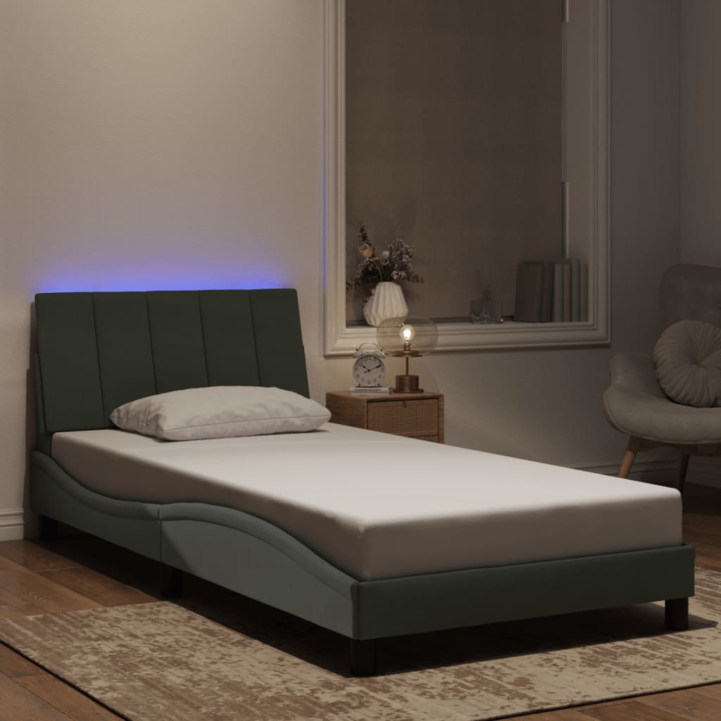 Cadre de lit avec LED sans matelas gris clair 100x200cm velours - XIOS