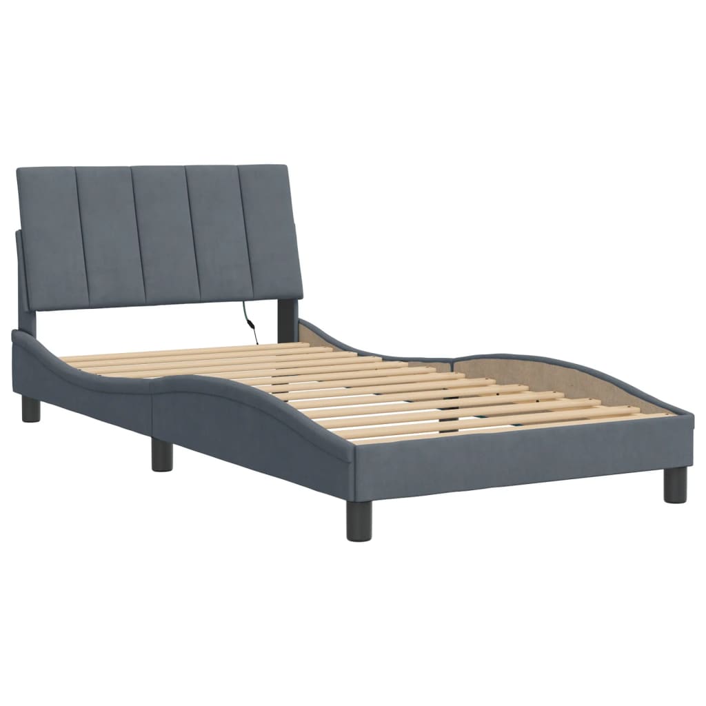 Cadre de lit avec LED sans matelas gris foncé 100x200cm velours - XIOS