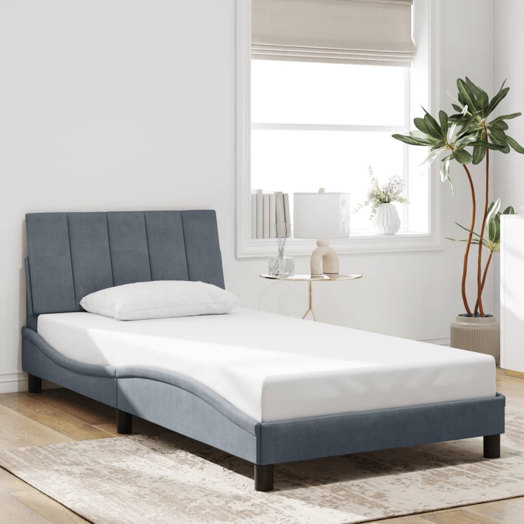 Cadre de lit avec LED sans matelas gris foncé 100x200cm velours - XIOS