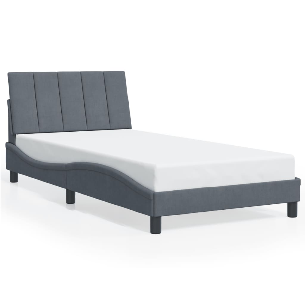 Cadre de lit avec LED sans matelas gris foncé 100x200cm velours - XIOS
