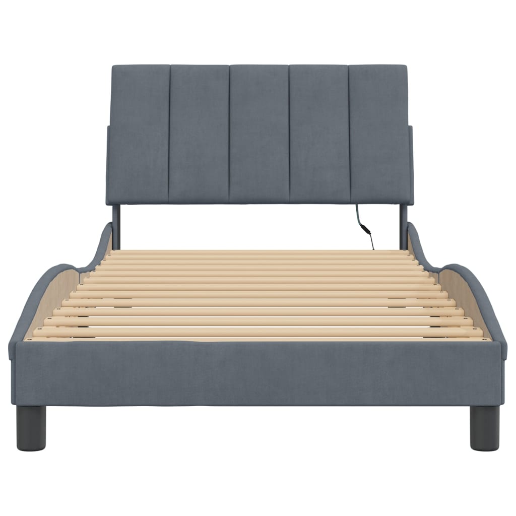 Cadre de lit avec LED sans matelas gris foncé 100x200cm velours - XIOS