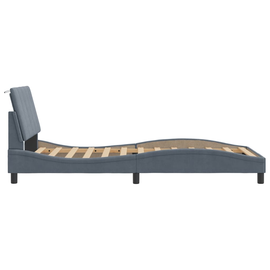 Cadre de lit avec LED sans matelas gris foncé 100x200cm velours - XIOS