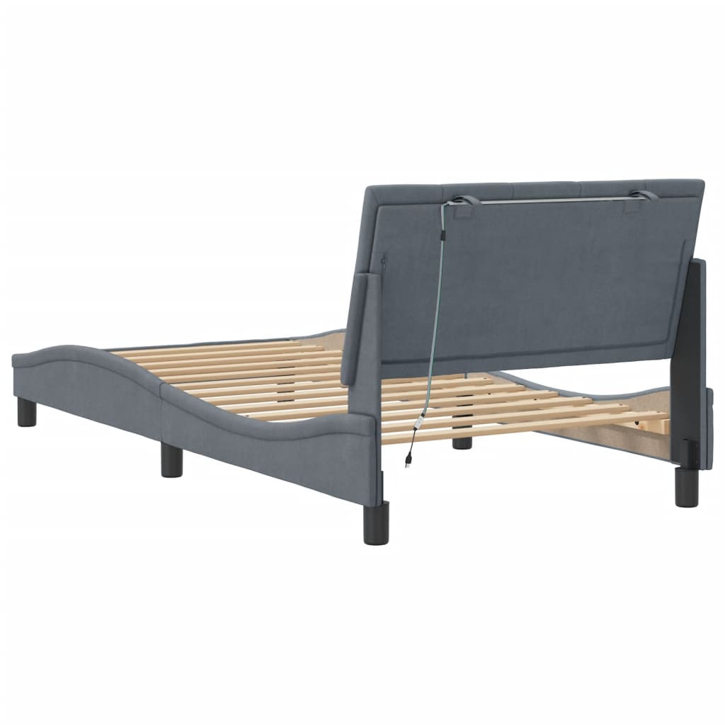 Cadre de lit avec LED sans matelas gris foncé 100x200cm velours - XIOS