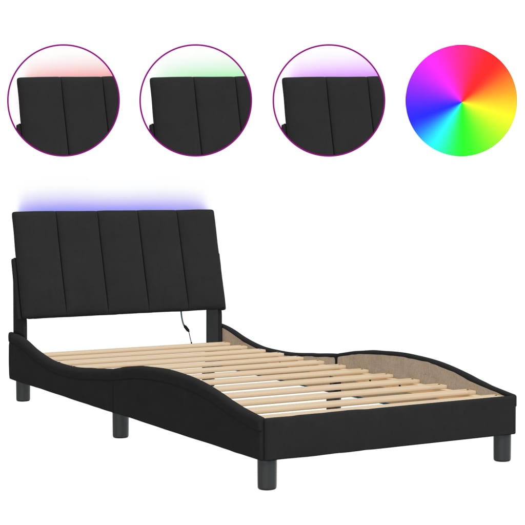 Cadre de lit avec LED sans matelas noir 100x200 cm velours - XIOS