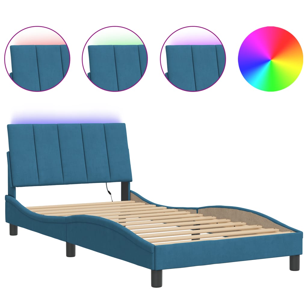 Cadre de lit avec LED sans matelas bleu 100x200 cm velours - XIOS