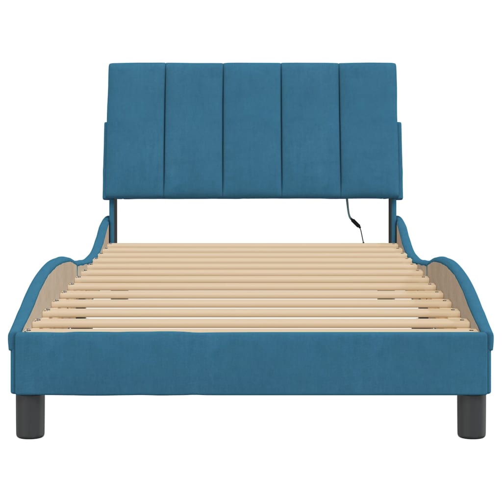 Cadre de lit avec LED sans matelas bleu 100x200 cm velours - XIOS