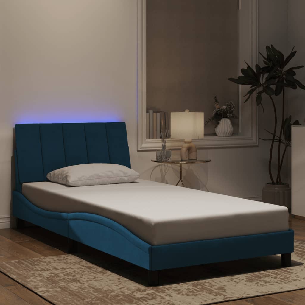 Cadre de lit avec LED sans matelas bleu 100x200 cm velours - XIOS