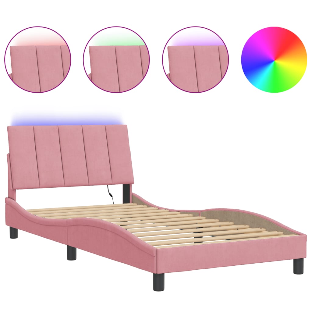 Cadre de lit avec lumières LED rose 100x200 cm velours - XIOS