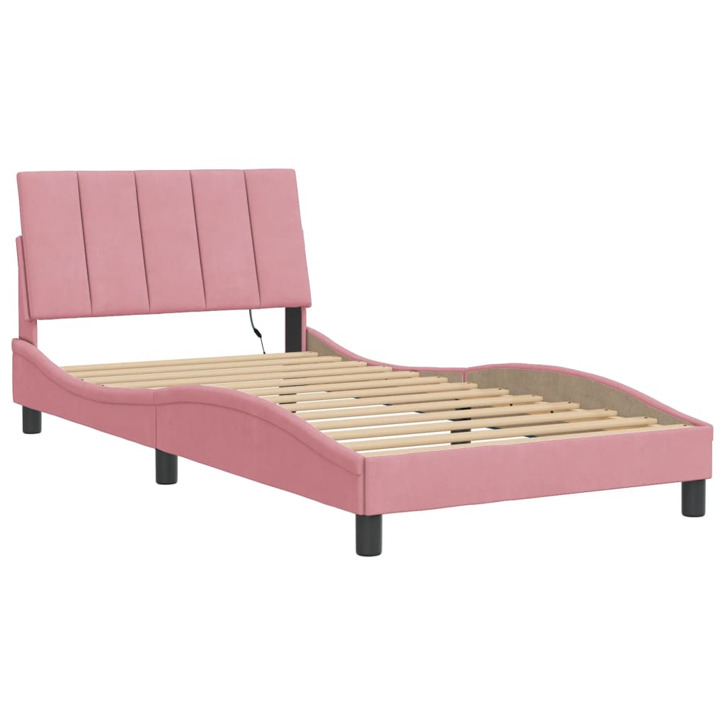 Cadre de lit avec lumières LED rose 100x200 cm velours - XIOS