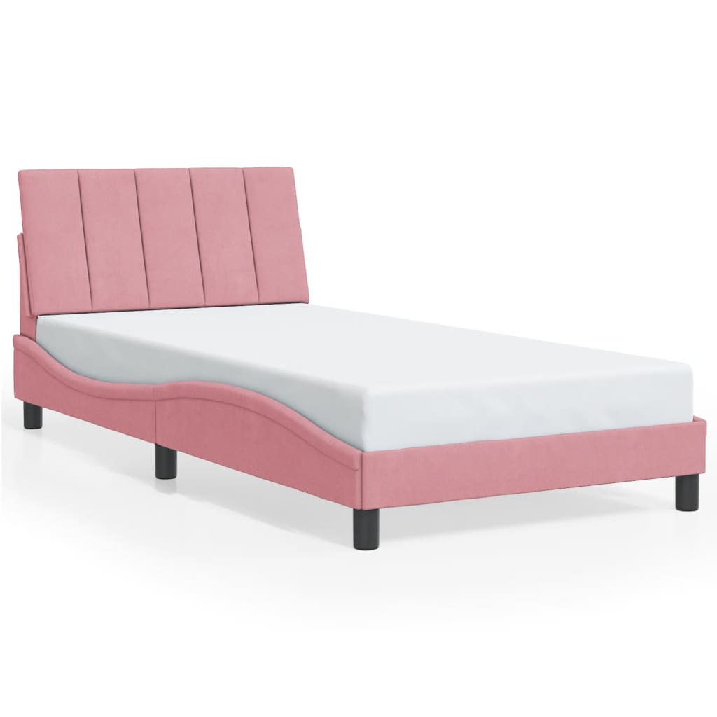 Cadre de lit avec lumières LED rose 100x200 cm velours - XIOS