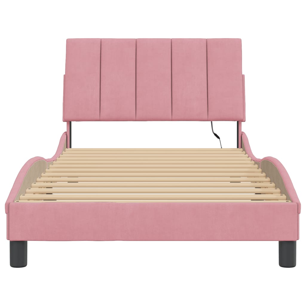 Cadre de lit avec lumières LED rose 100x200 cm velours - XIOS