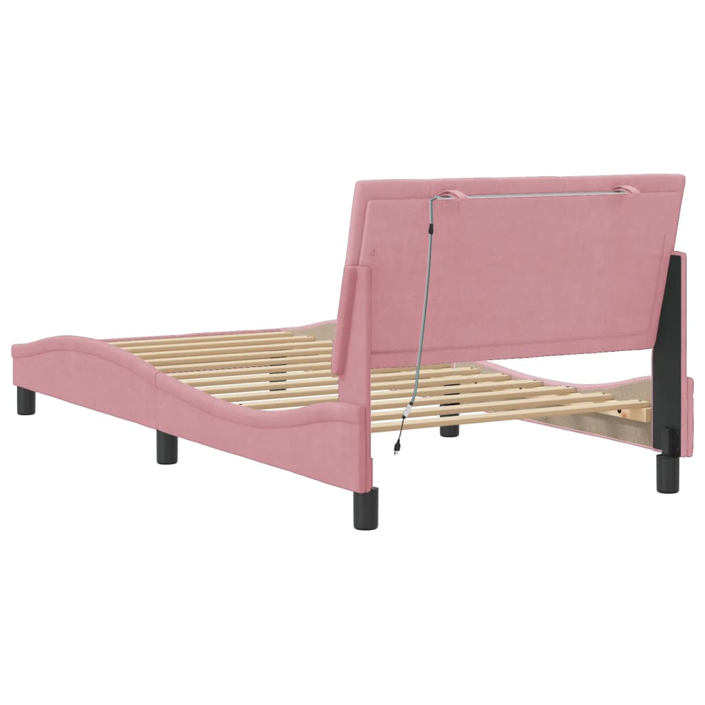 Cadre de lit avec lumières LED rose 100x200 cm velours - XIOS