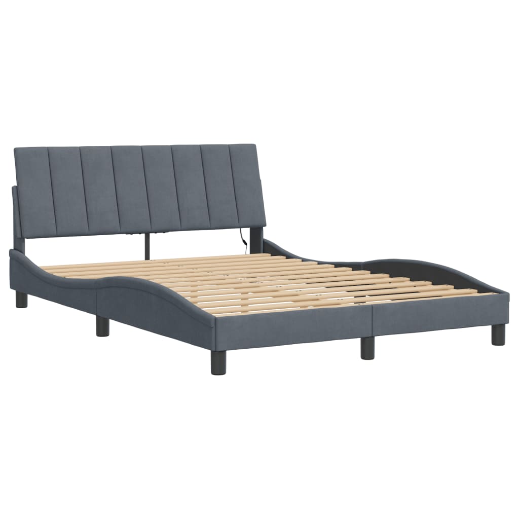 Cadre de lit avec LED sans matelas gris foncé 120x200cm velours - XIOS
