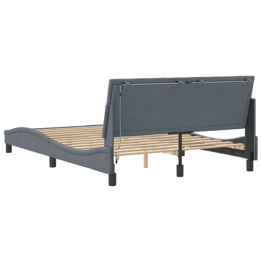 Cadre de lit avec LED sans matelas gris foncé 120x200cm velours - XIOS