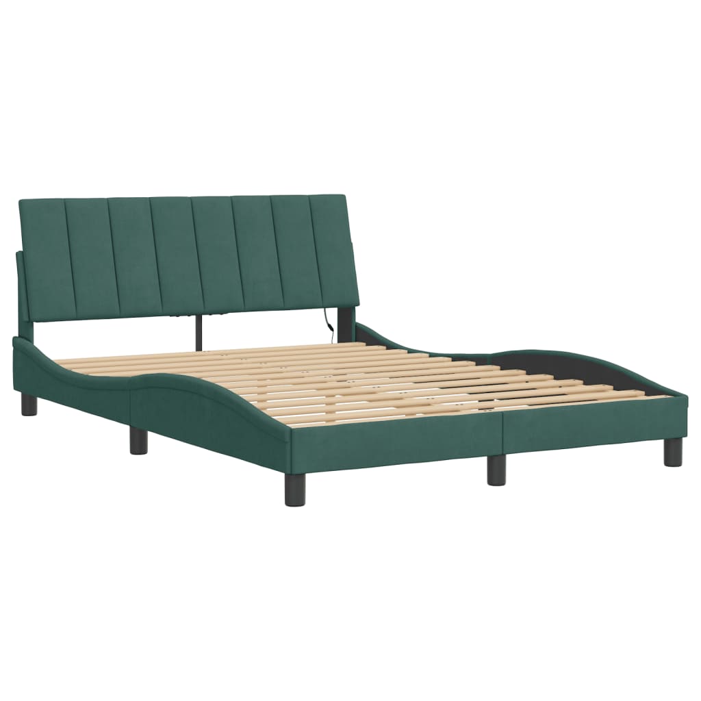 Cadre de lit avec LED sans matelas vert foncé 120x200cm velours - XIOS