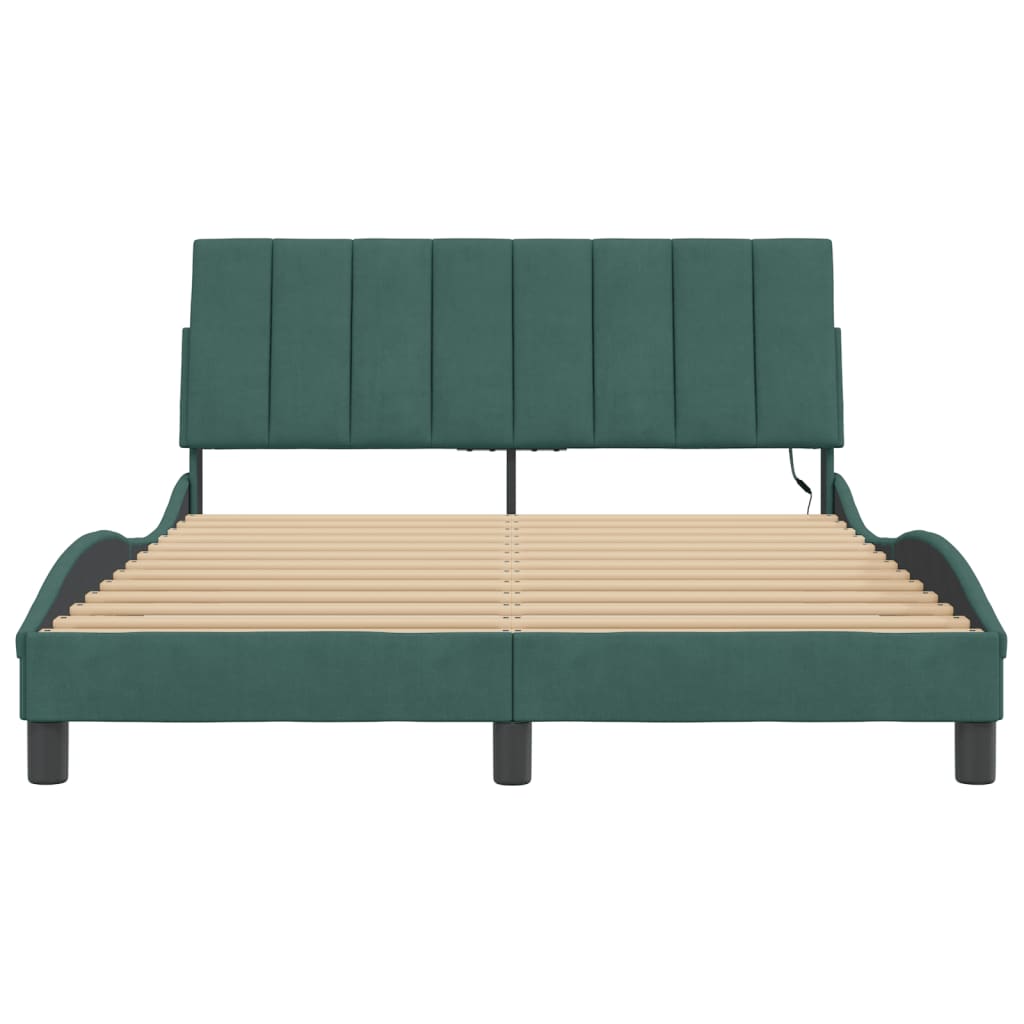 Cadre de lit avec LED sans matelas vert foncé 120x200cm velours - XIOS
