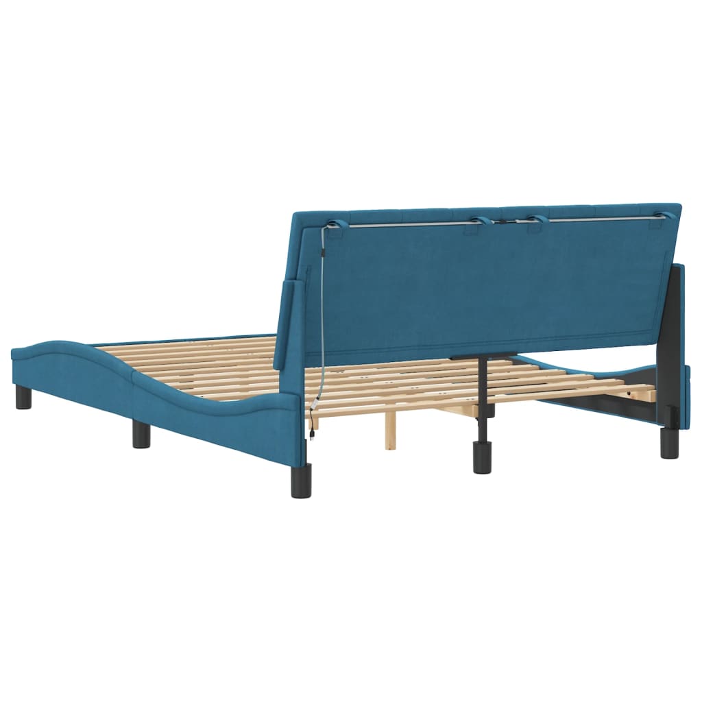 Cadre de lit avec LED sans matelas Hanko bleu 120x200 cm velours - XIOS